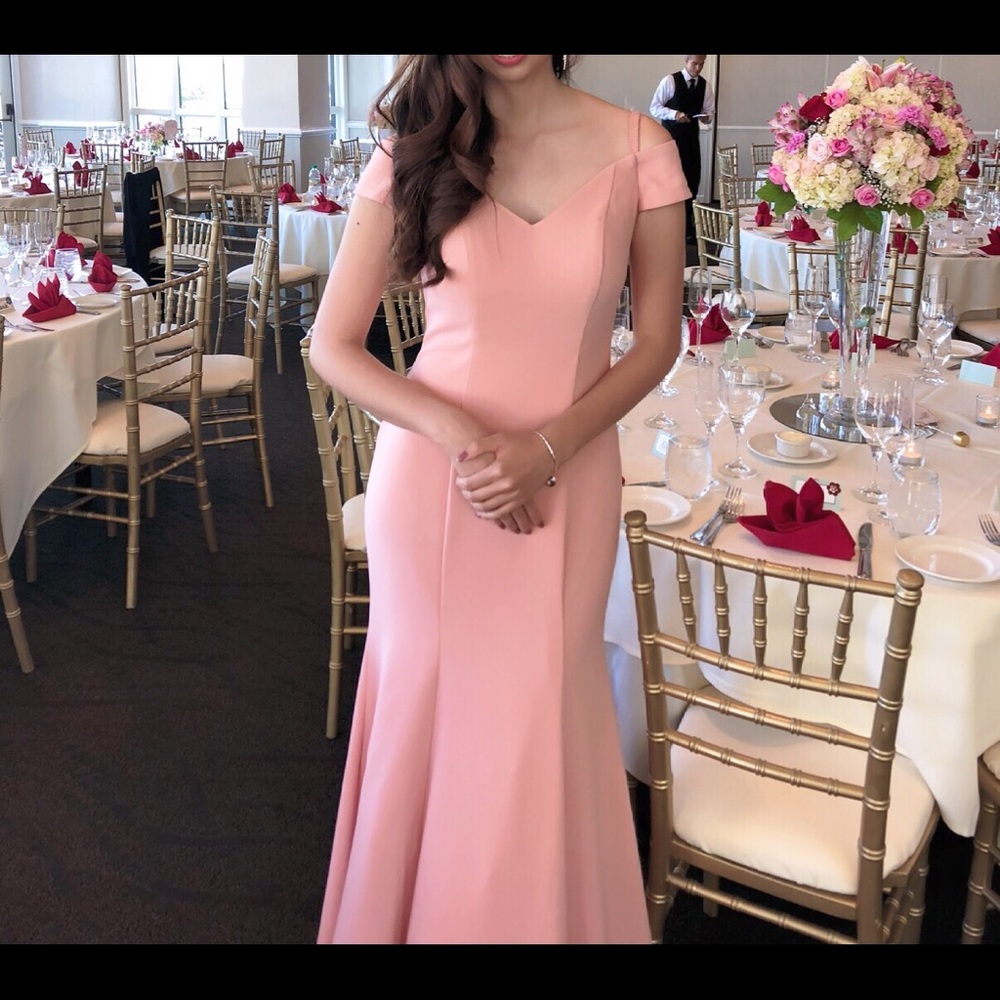 Pink off-shoulder bridesmaid dress/evening gown